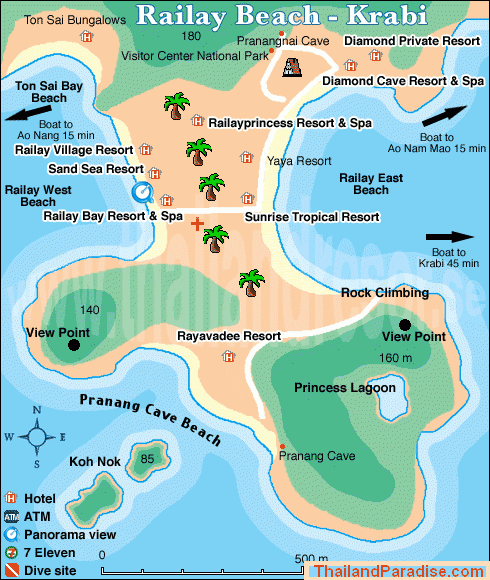 Карта пляжа полуострова Рейли