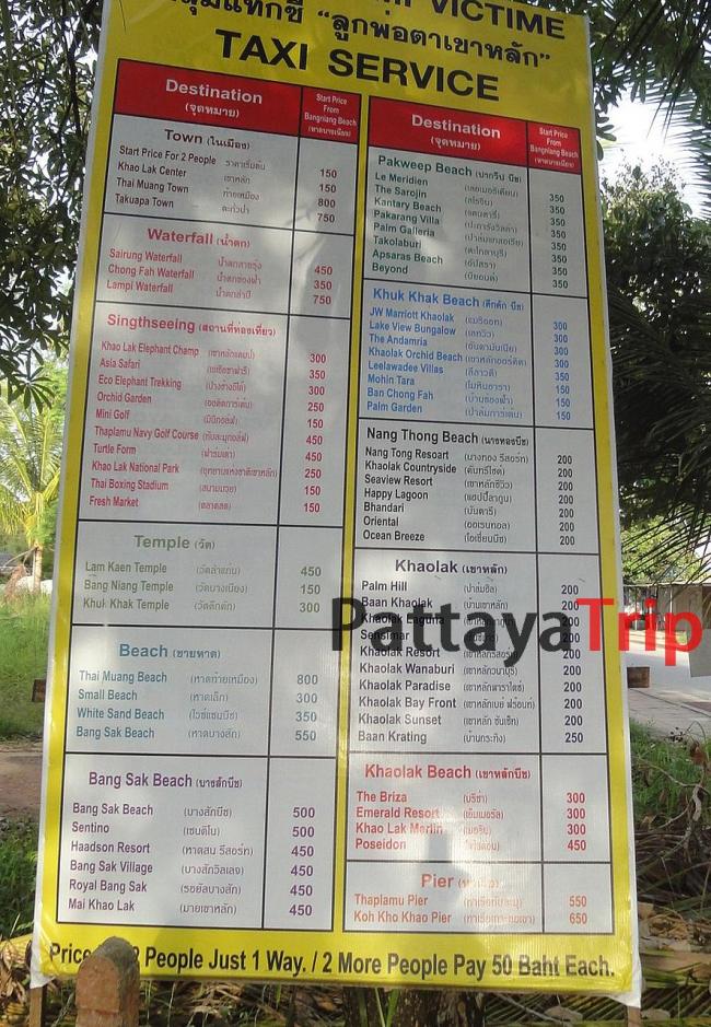 Цены на проезд на такси в Као Лак