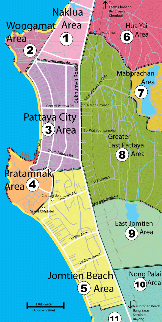Карта районов Паттайи