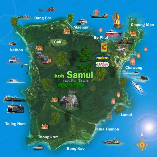 Карта Самуи с достопримечательностями