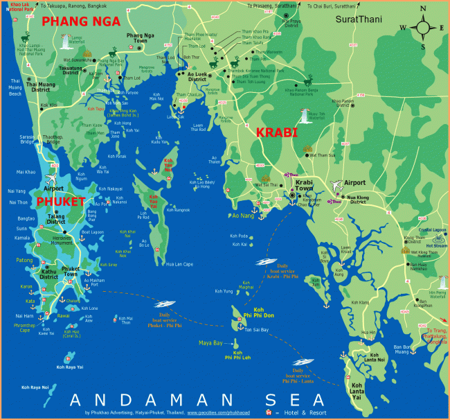 Карта Таиланда - Побережье Андаманского моря