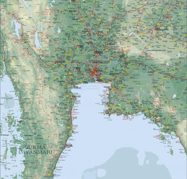Подробная карта Тайланда центральной части страны