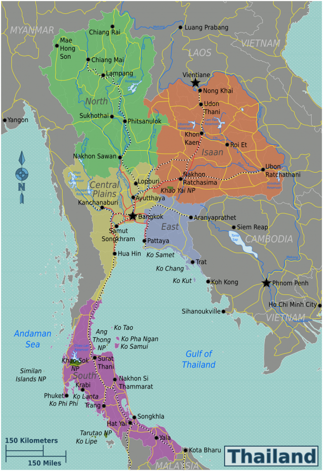 Регионы Таиланда на карте