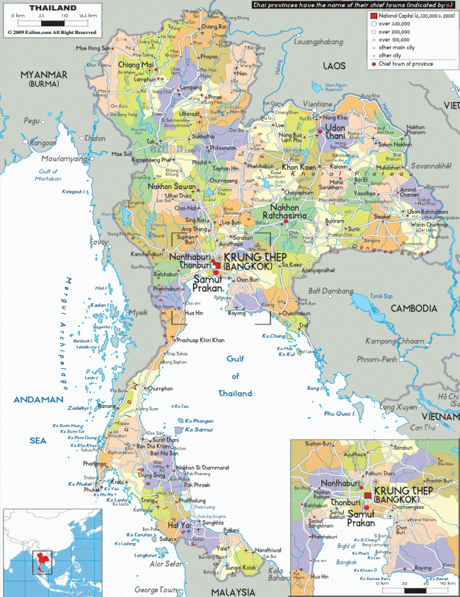 Дороги, острова, города, аэропорты Тайланда на карте