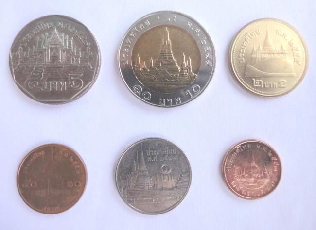 Фото монет Тайланда достоинством 5, 10, 2, 0.5, 1, 0.25 бат