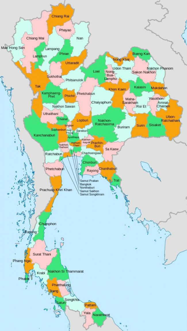 Расположение провинций на карте Тайланда